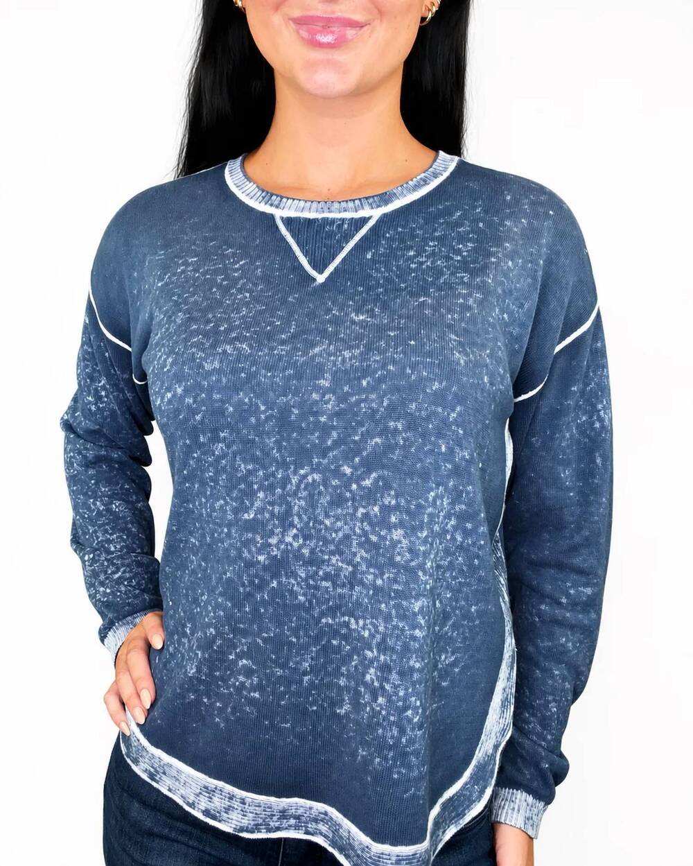 NEW CHARLIE B long sleeve printed on reverse sweater in midnight blue